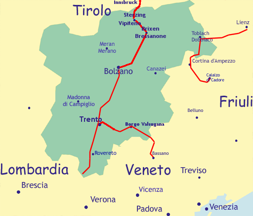 Mappa del Trentino Alto Adige